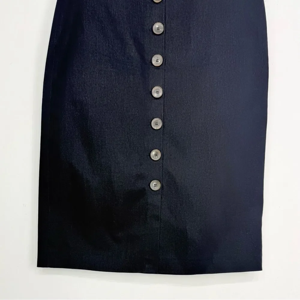 Ann Taylor Factory Blue Black Button Front Preppy Nautical Sailor Midi Skirt